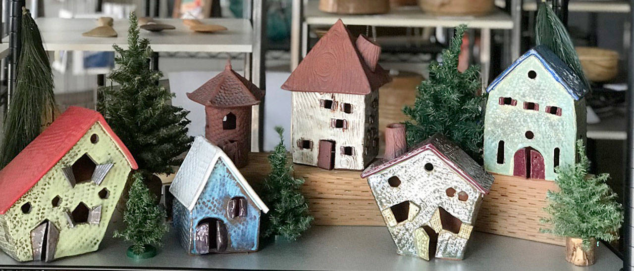 Terri Enck’s whimsical gnome village is on display at Harbor Art Gallery in Port Angeles.