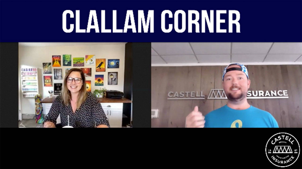 James Castell of Castell Insurance talks with Natalie Martin of Pour Sip Paint during an episode of “Clallam Corner.”
