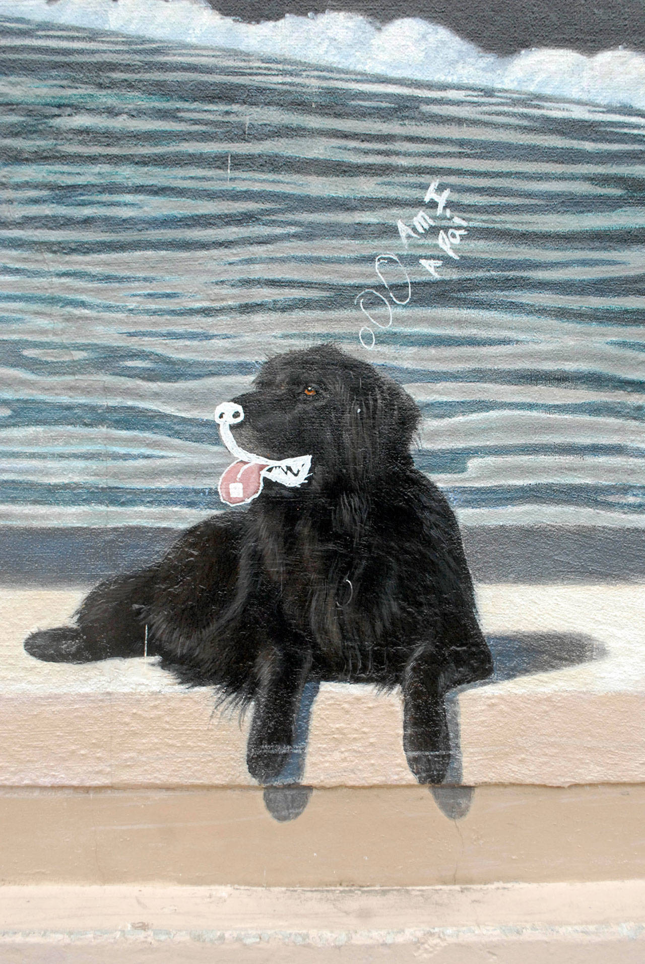 The three-dimensional dog in the Kalakala mural in downtown Port Angeles was vandalized earlier this month. (Keith Thorpe/Peninsula Daily News)