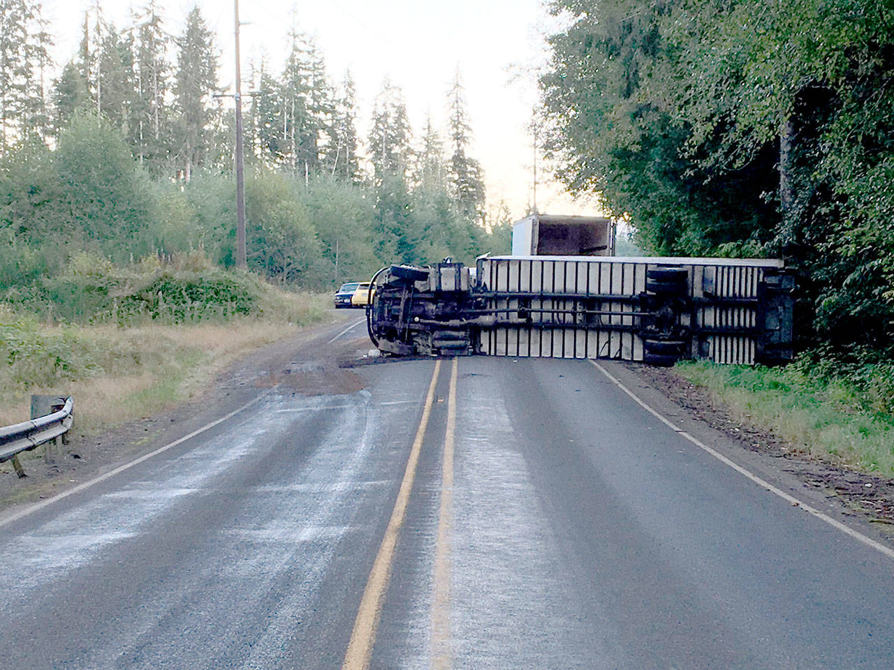 A Neah Bay man was injured when a semi truck crashed on state Highway 112 south of Clallam Bay earlier this week. (State Patrol)