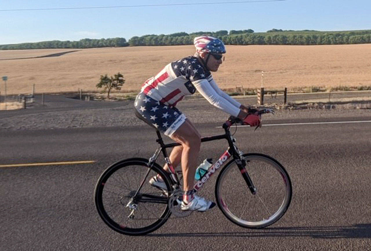 Reed Finfrock, a 74-year-old ultra-marathon bicyclist from Sequim, recently completed the Silver State 508 as a fundraiser for the Captain Joseph House Foundation. (Submitted photo)