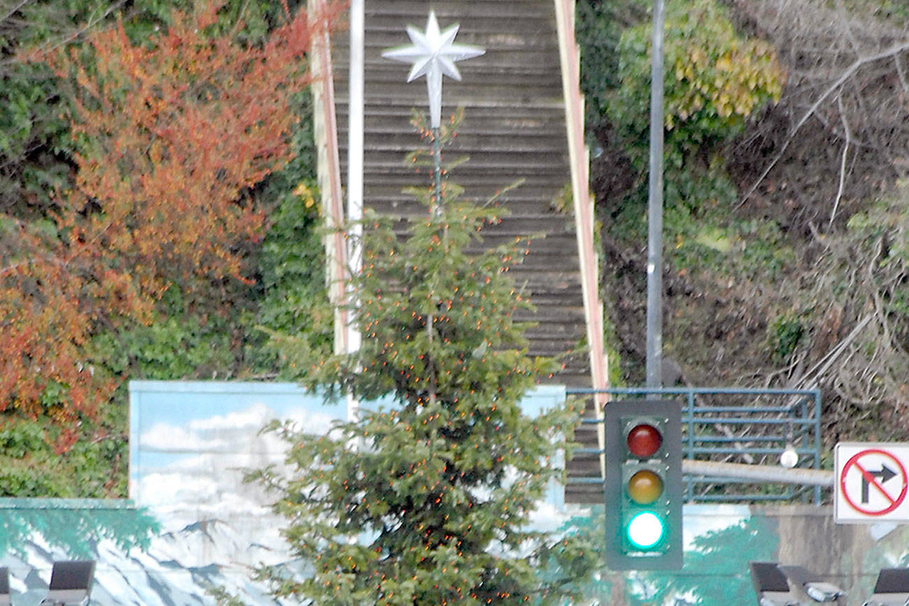 Formal ceremonies to officially light the downtown Port Angeles Christmas tree, shown in this 2019 file photo, could be scrapped in 2020 due to the threat of COVID-19. (Keith Thorpe/Peninsula Daily News)
