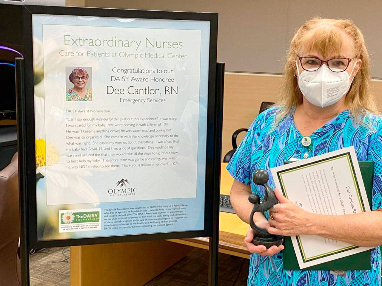 Dolores ‘Dee’ Cantlon, RN, recently received the DAISY Award for exceptional nursing at Olympic Medical Center.