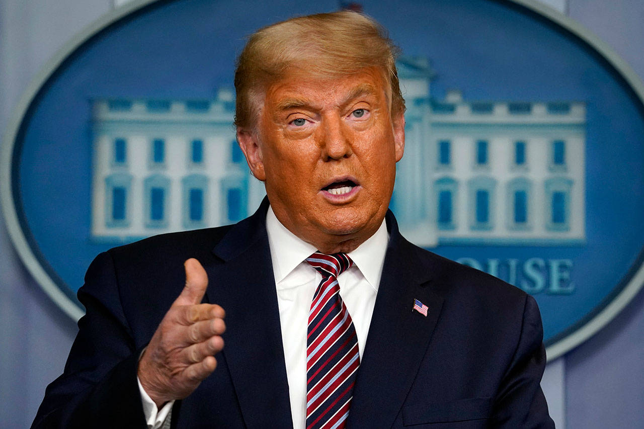 President Donald Trump speaks at the White House on Thursday, Nov. 5, 2020, in Washington. (Evan Vucci/Associated Press)