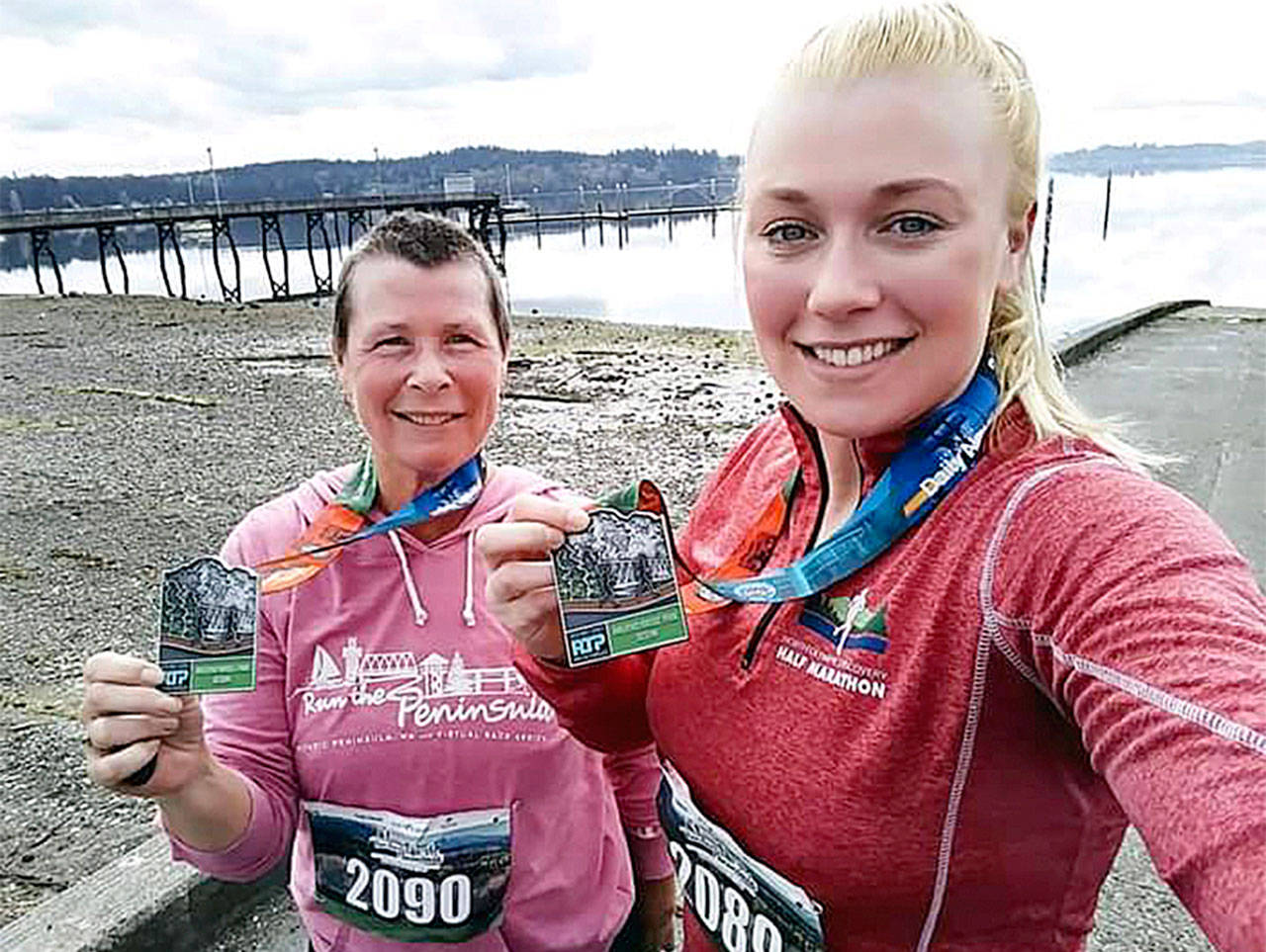 Mother and daughter Janet and Jessica Ouellet competed in the Run the Peninsula’s virtual 10K Railroad Run together in Seabeck. (Photo courtesy of Run the Peninsula)