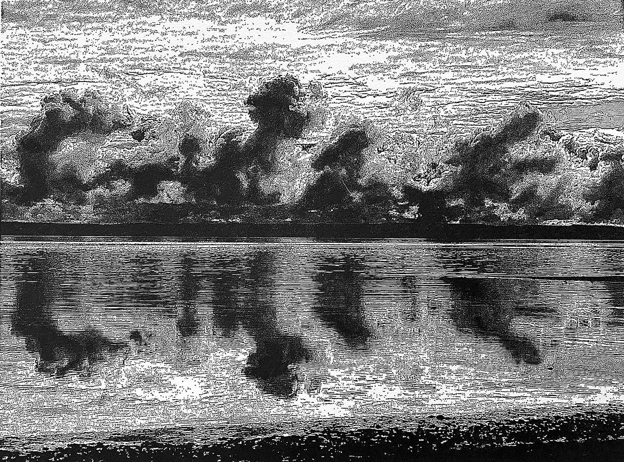 Reflection of the Times is one of the views of Port Townsend that are depicted in Mary OShaughnessys show, One Hundred Days of Solitude, at the Grover Gallery.