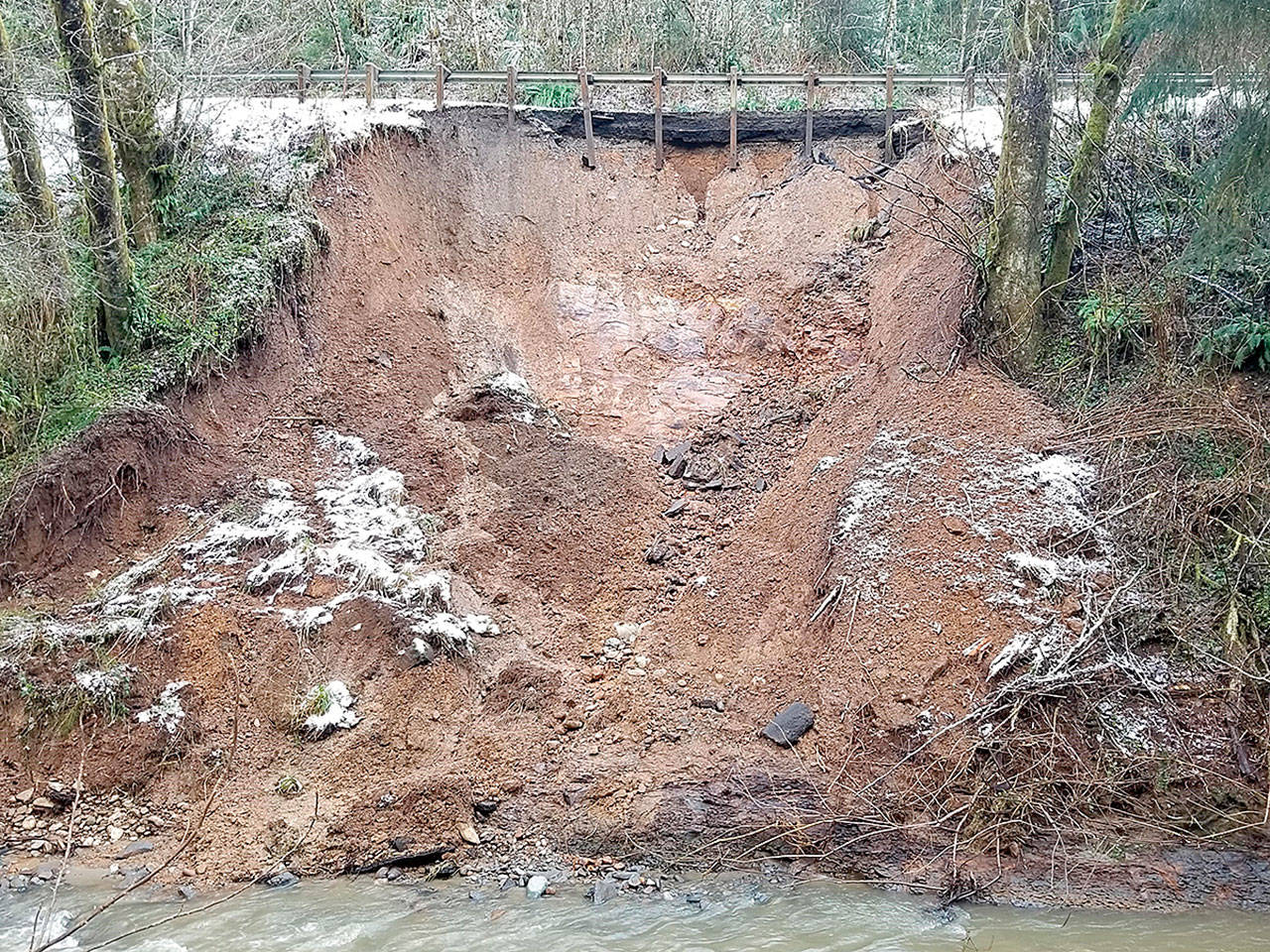 A hill behind state Highway 112 between Joyce and Clallam Bay washed out during recent heavy rainfall. (Photo courtesy of WSDOT)