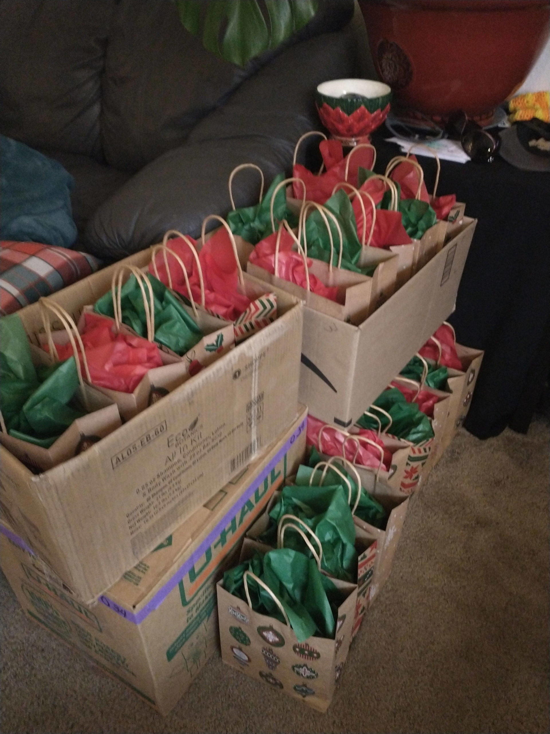 This year, Sequim freshman River Jensen bagged and sent out 575 care packs of toiletries and day-to-day items to local agencies. (Photo courtesy of Anna Larsen)