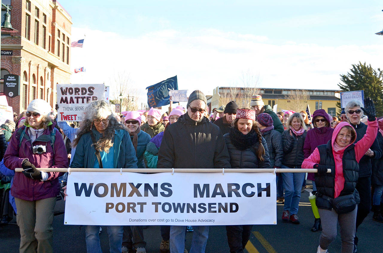 Hundreds turned out for the Womxn’s March in Port Townsend, one of hundreds around the world in January 2017. (Peninsula Daily News)