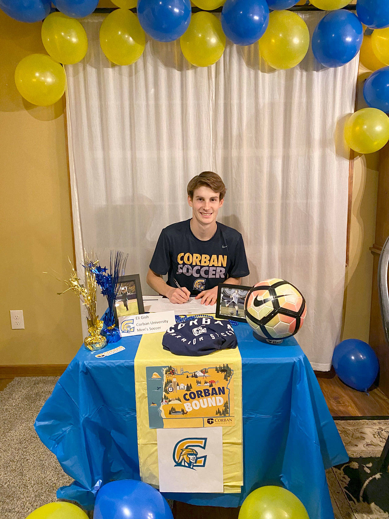 Sequim senior Eli Gish has signed a letter of intent to play soccer at Corban University, an NAIA program in Salem, Ore.