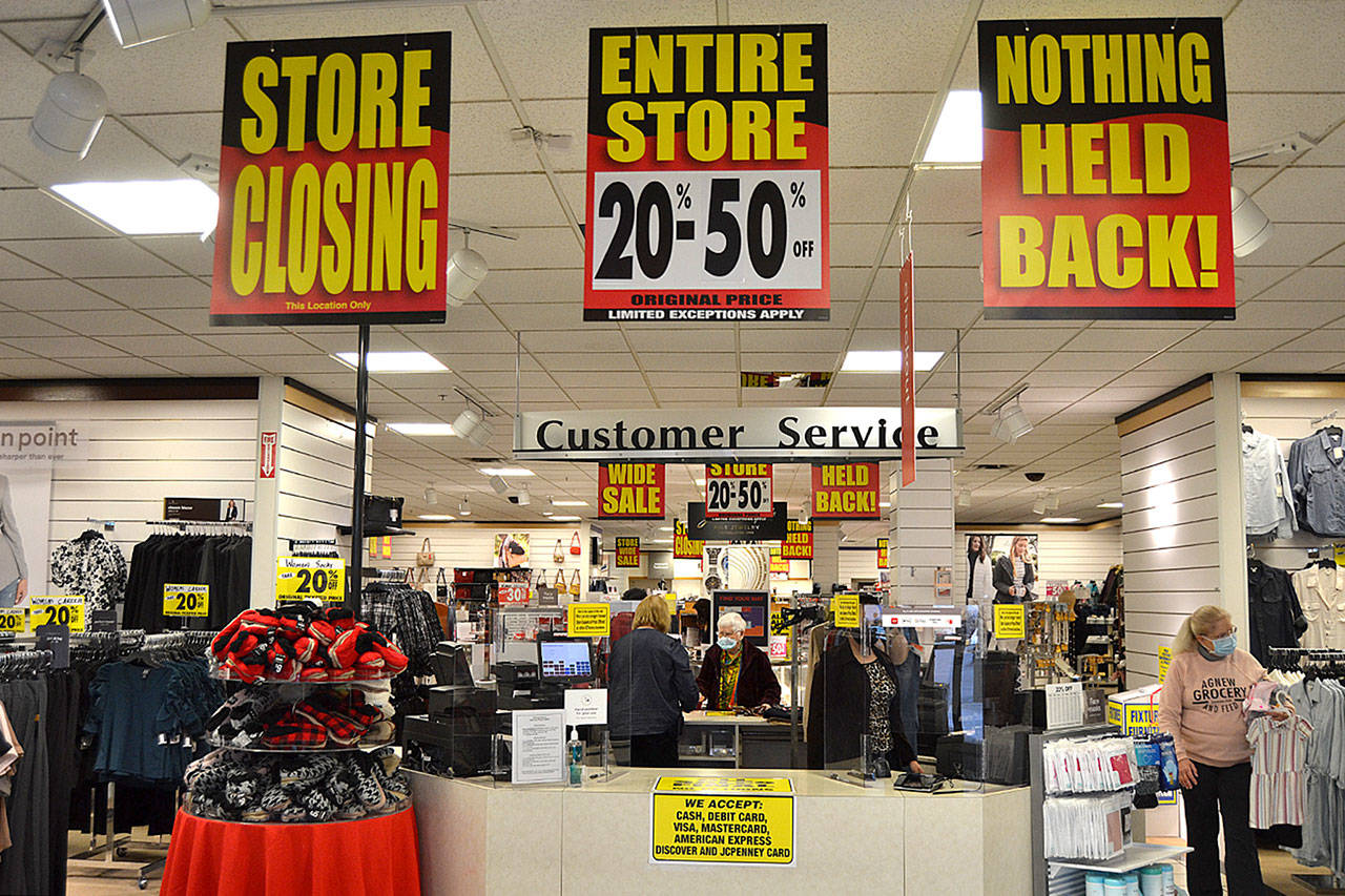 Liquidation of the Sequim JCPenney began on Jan. 21 and will last tentatively through mid-May after the store’s corporate leaders announced its closure in December. JCPenney opened in Sequim in 1995 in the former Safeway building. Matthew Nash/Olympic Peninsula News Group