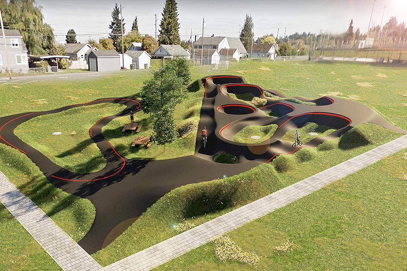 These conceptual drawings from American Ramp Company/Velosolutions show the BMX pump track planned for Erickson Playfield in Port Angeles. Organizers hope to open the track in October.