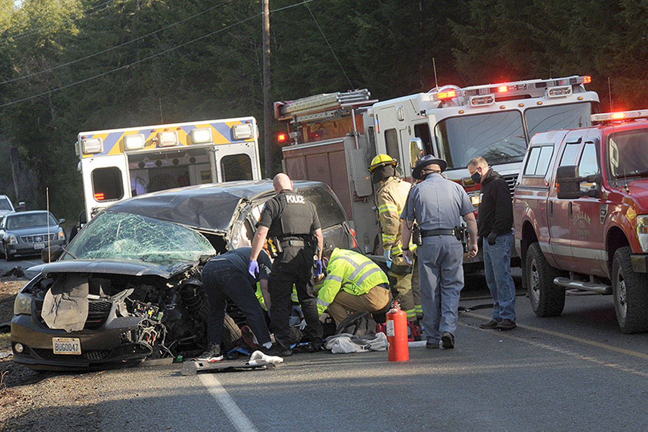 The collision occurred about 11 a.m. Wednesday near mile post 2.5 on La Push Road. (Lonnie Archibald/For Peninsula Daily News)