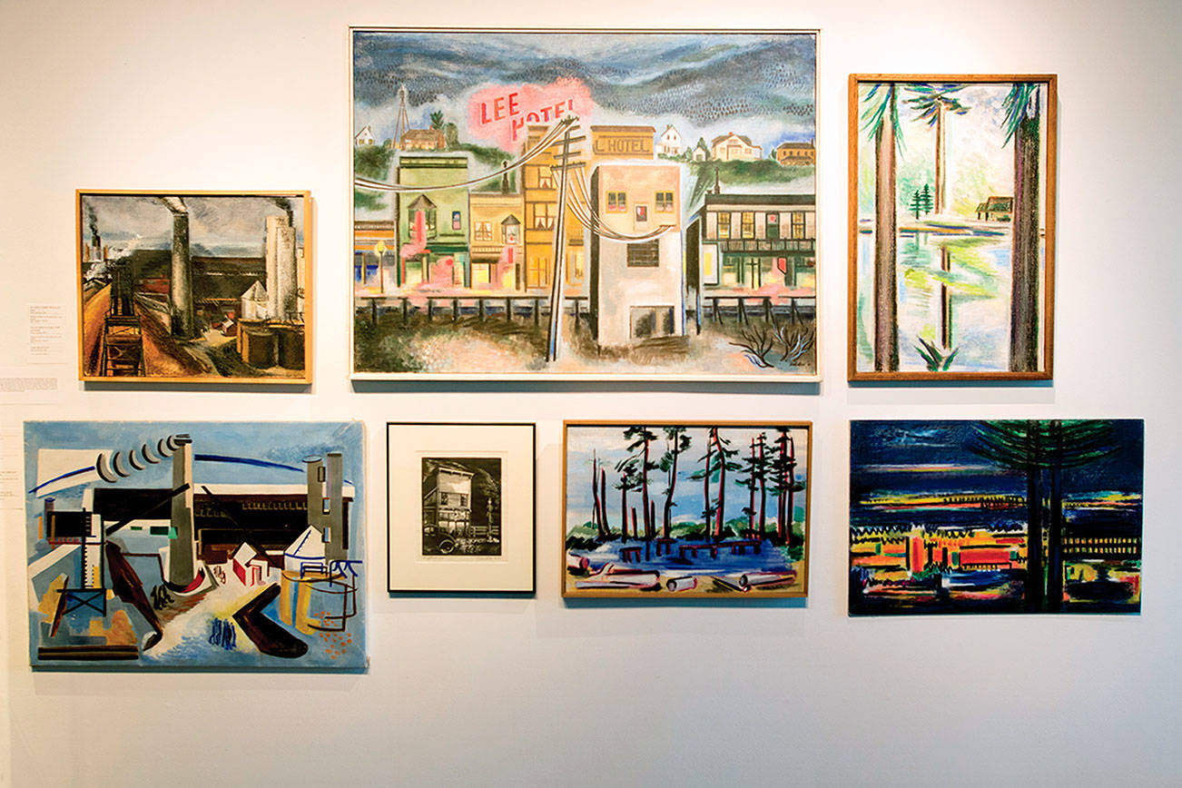A selection of Esther Webster’s historically significant paintings includes scenes of local industry, business, and recreation. 

Photo by Nora Pitaro.