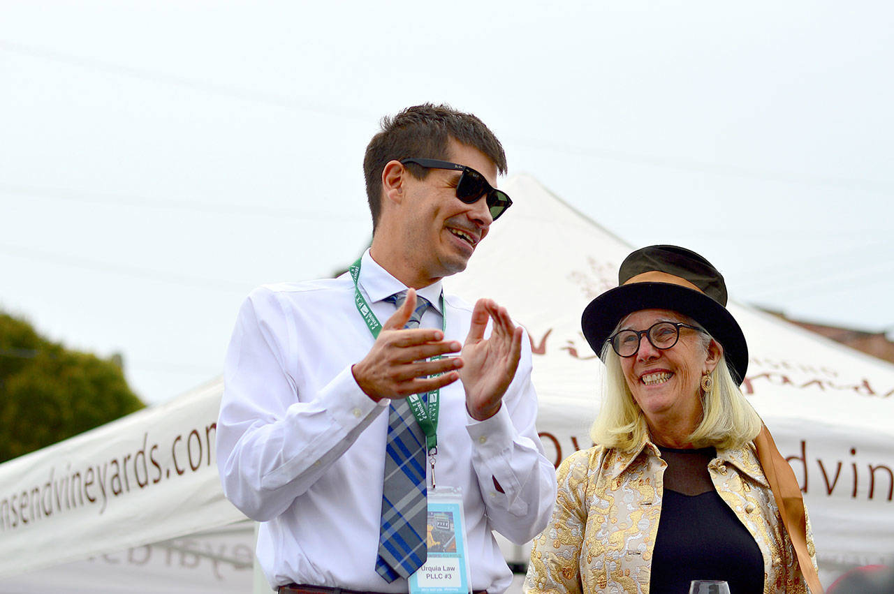 Port Townsend Film Festival board member Rafael Urquia and Executive Director Janette Force, seen during the 2019 festival, will get together virtually for “A Toast to the Future,” a free online event Thursday evening. (Diane Urbani de la Paz/Peninsula Daily News)
