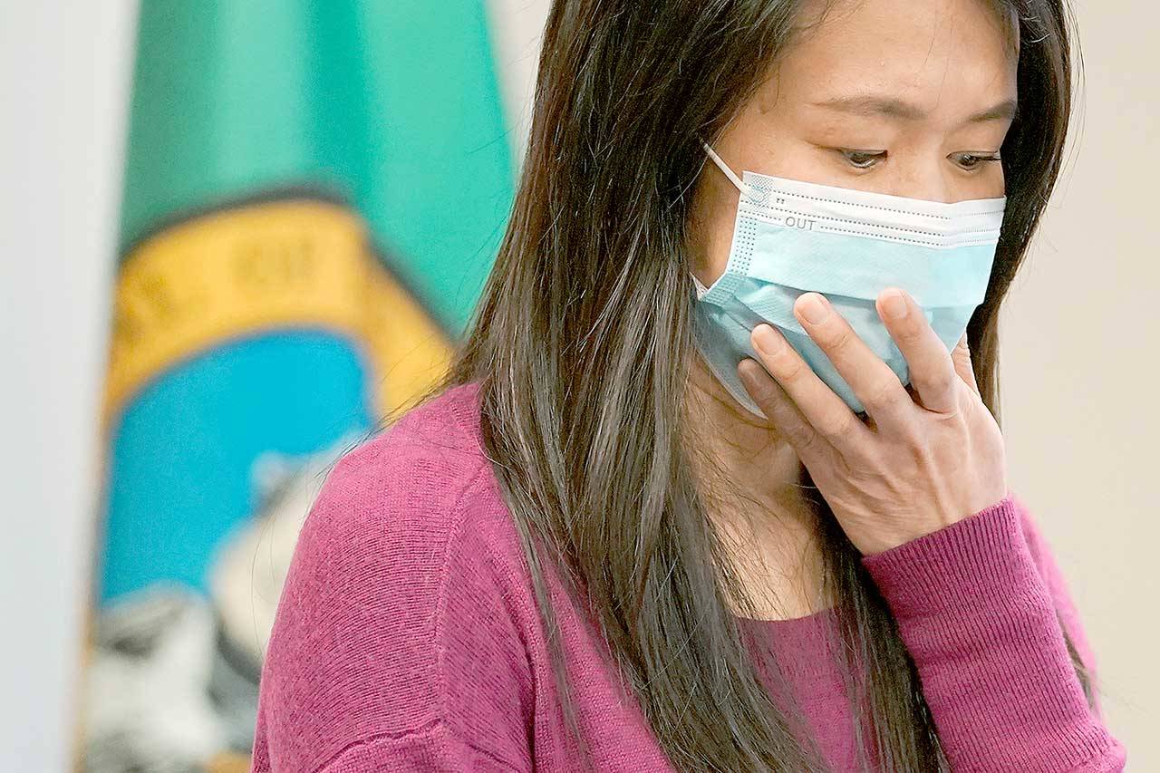 Noriko Nasu, a high school teacher who was attacked earlier in the year while walking through Seattles Chinatown-International District, speaks about the possible hate crime Monda at a news conference at Renton City Hall. Nasu joined Gov. Jay Inslee and other leaders to denounce recent acts of violence and harassment targeted at Asians and Asian communities. (Ted S. Warren/The Associated Press)