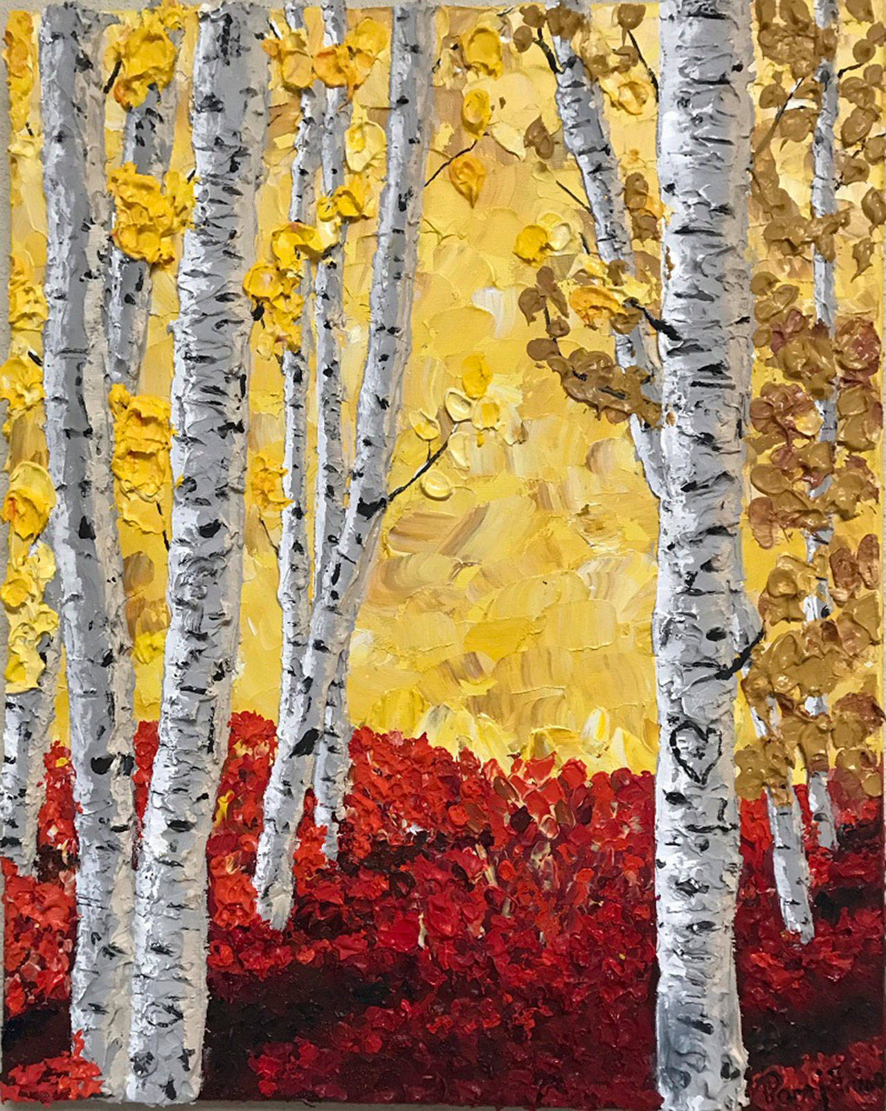 “Fall Birch” by Pam Fries, a featured artist at the Blue Whole Gallery in Sequim this April. Submitted art