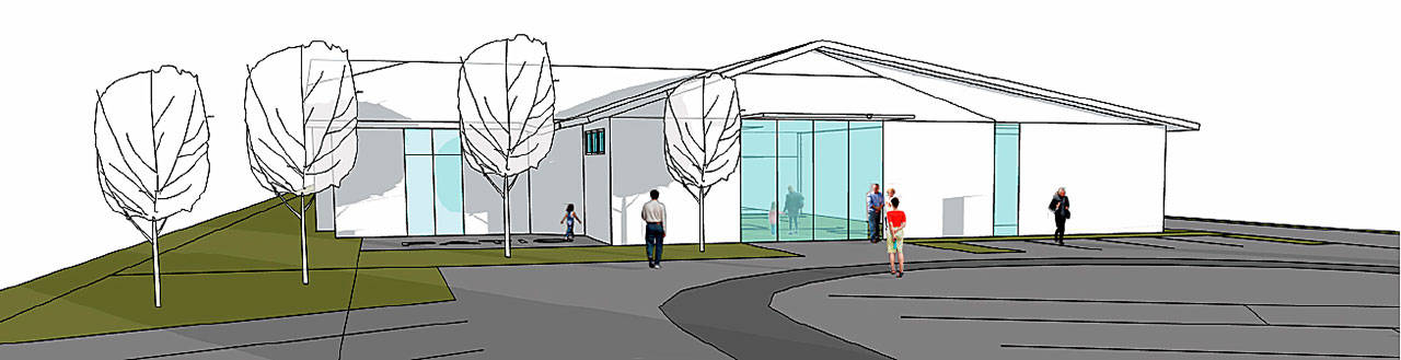 A proposed expansion of the Sequim Library includes a new entryway. Artwork courtesy of North Olympic Library System