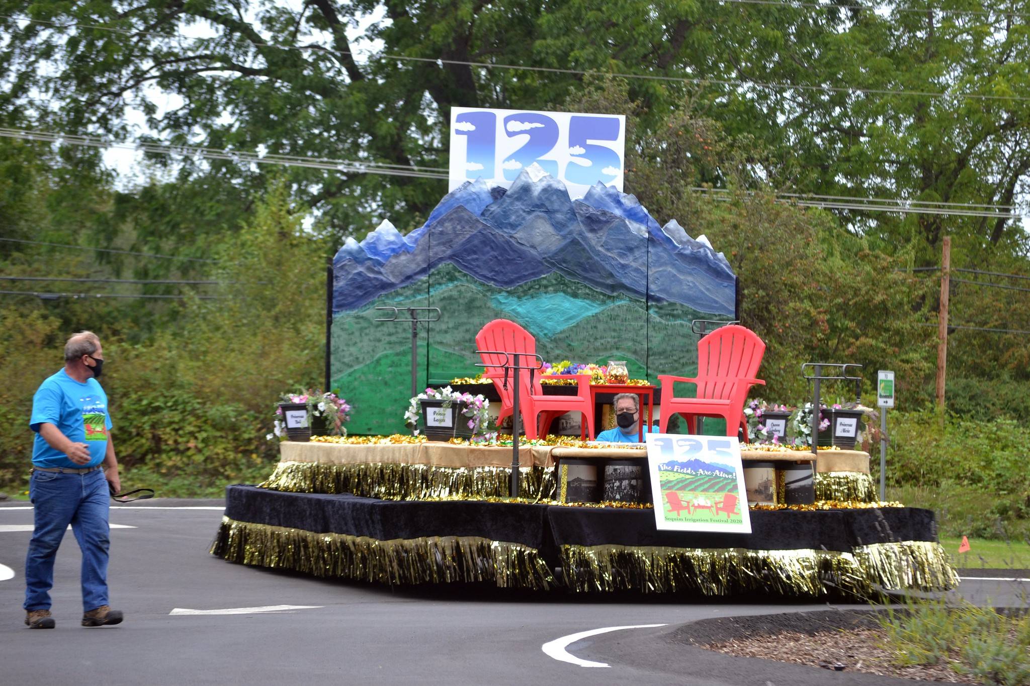 Locals can view the 2021 Sequim Irrigation Festival royalty float reveal at 4:45 p.m. Saturday from the festival’s website, www.irrigationfestival.com. Last year’s float, pictured here, was used only for the 2020 Kickoff Dinner and Grand Parade/Procession due to the pandemic. (Matthew Nash/Olympic Peninsula News Group)