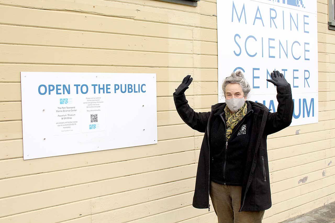 Port Townsend Marine Science Center Executive Director Janine Boire plans to welcome the public back to the center starting Saturday at the Fort Worden-based aquarium. The center will be open Saturdays and Sundays with reservations beginning this weekend. (Zach Jablonski/Peninsula Daily News)