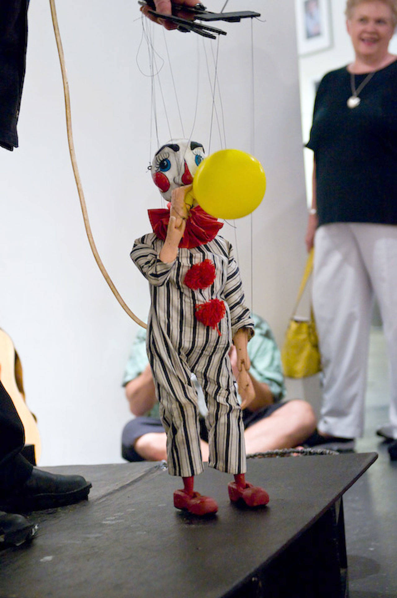 Puppeteer Fred Michaels marionettes will entertain passers-by at Port Townsends Pope Marine Plaza this Saturday. (photo courtesy Port Townsend Main Street Program)