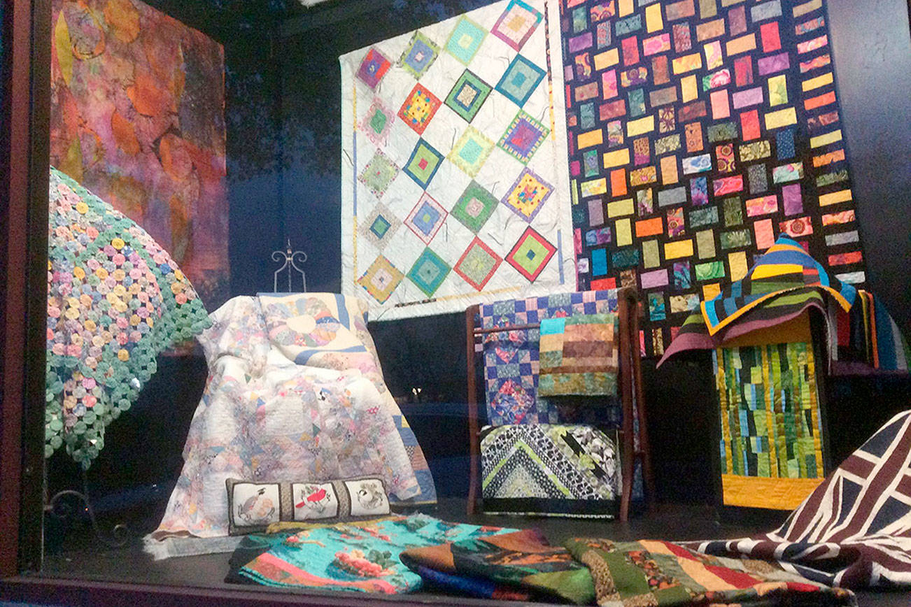 Past and Present Quilts is on display in a window in Port Townsend.