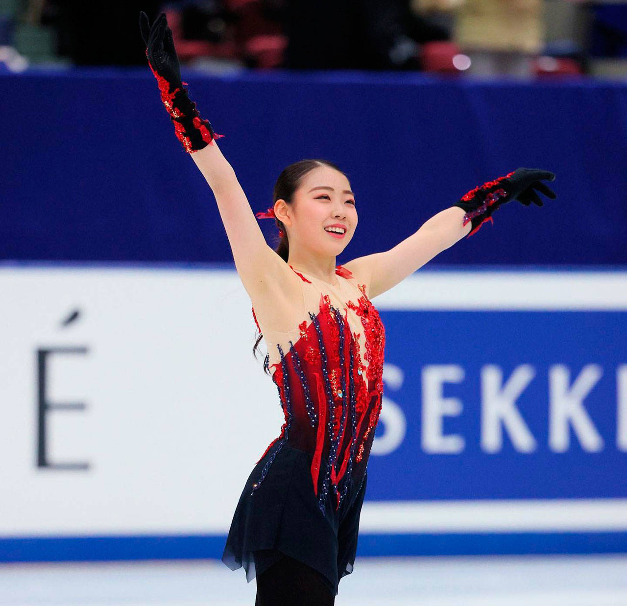 Rika Kihira of Japan, seen here in February, skated to Jennifer Thomas and Kimberly “The Rogue Pianist” StarKey’s “The Fire Within” at the 2021 World Championships. The short routine earned her second place and seventh overall along with a spot for Japan at the 2022 World Championships. Facebook profile photo