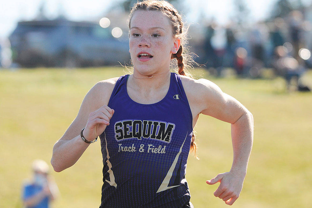 Sequim's Riley Pyeatt at a meet in Port Angeles in March. Pyeatt won four individual and relay events Saturday at a Port Angeles meet. (Michael Dashiell/Olympic Peninsula News Group)