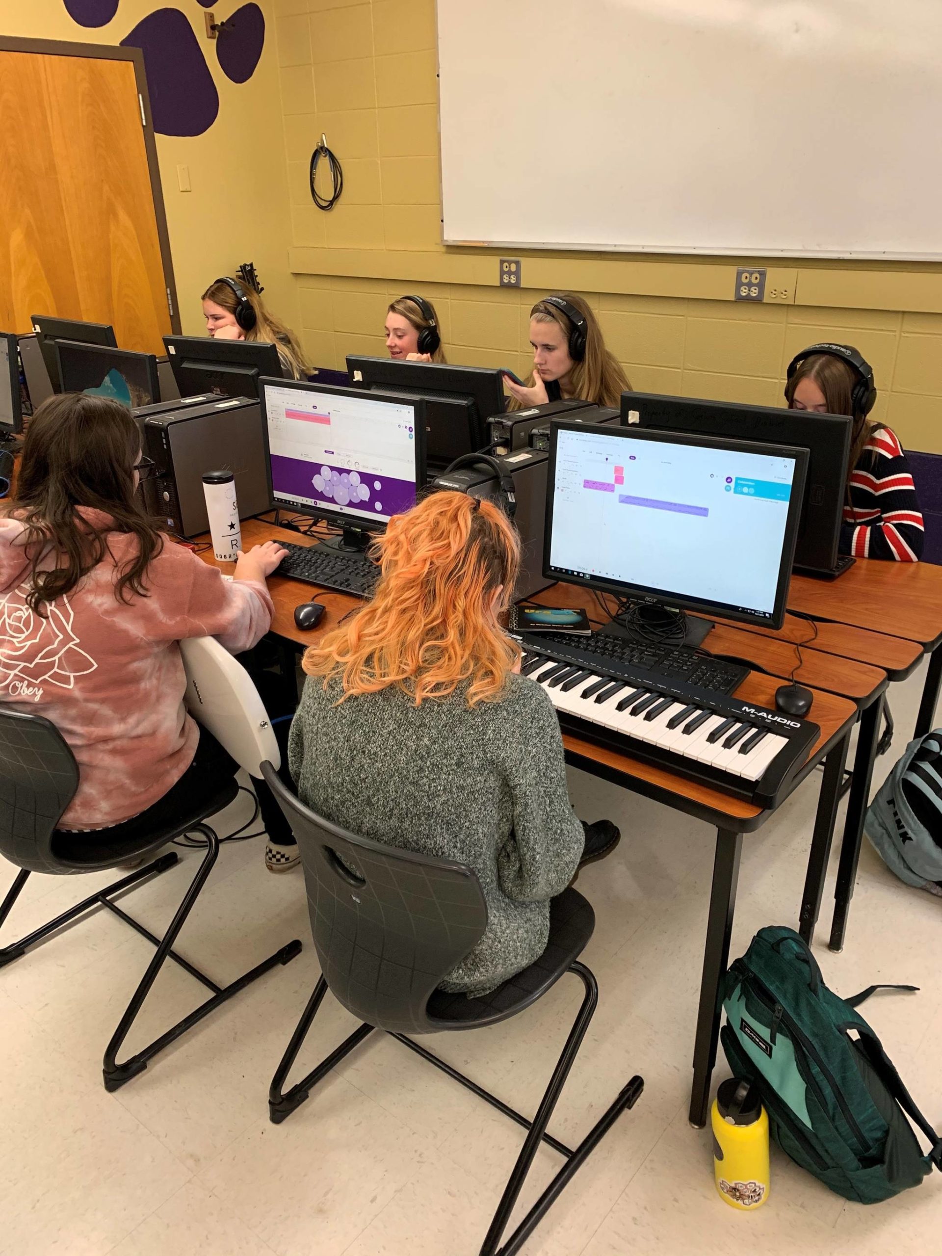 Sequim High School students explore music lessons in a Sequim Education Foundation-funded High School Music Lab in 2019-2020. (Submitted photo)