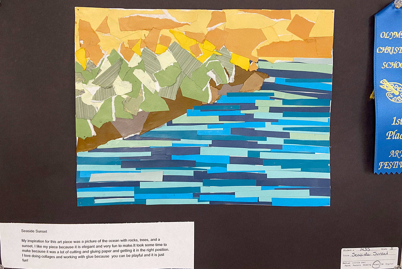 Layla Parker’s “Seaside Sunset” took first place honors among fifth-graders at the Olympic Christian School’s 2021 Arts Festival.