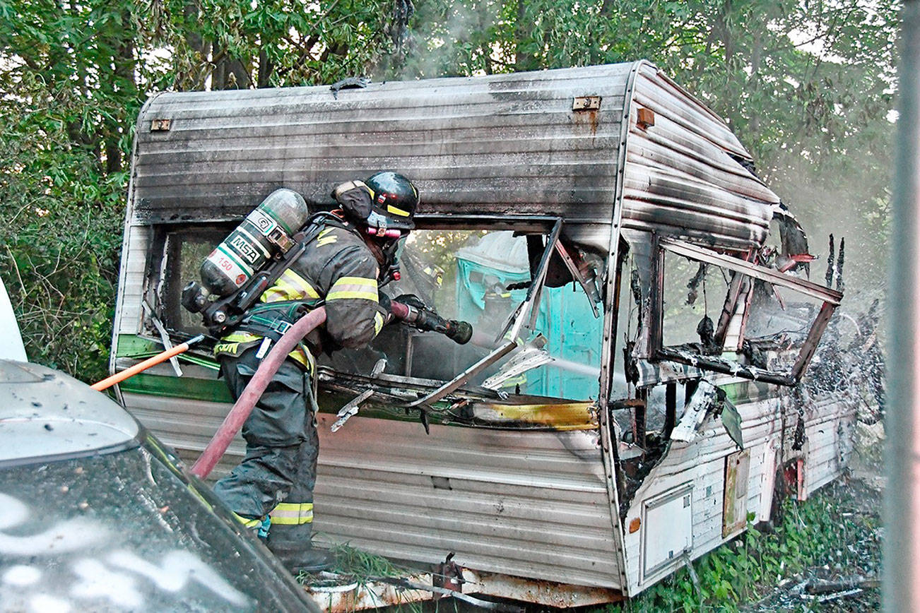 Clallam County Fire District 2
 
An unoccupied 18-foot travel trailer in Gale's Addition east of Port Angeles that was gutted by an early Wednesday evening fire was extinguished by Clallam County Fire District 2 first-responders. Fire Chief Jake Patterson said the owner or an occupant of the East Ennis Creek Road parcel could not be contacted and that the blaze is not under investigation. The owner is a Seattle resident.