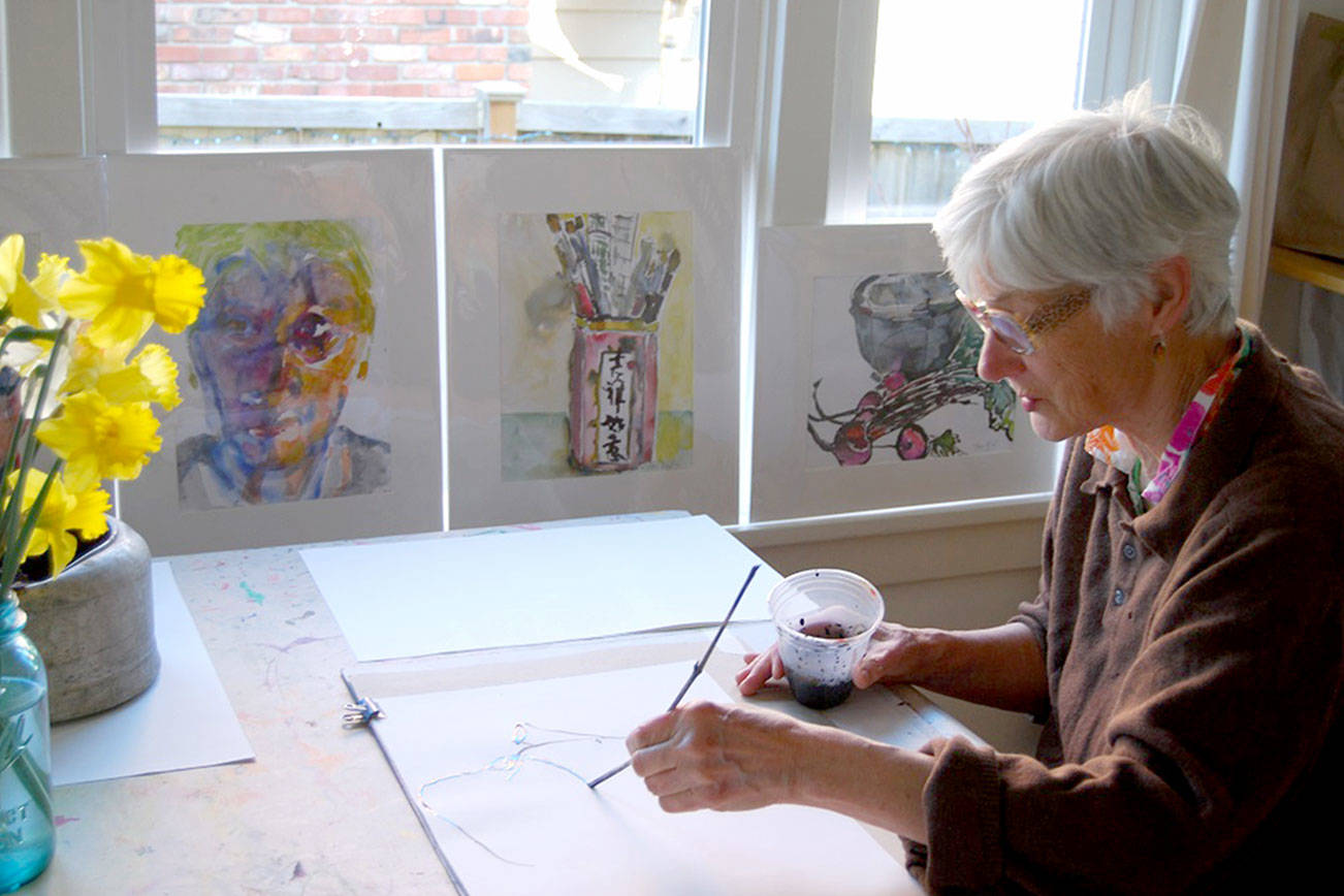 Nancy McFaul's pen-and-ink and watercolor artwork will be on display at Harbor Art Gallery.