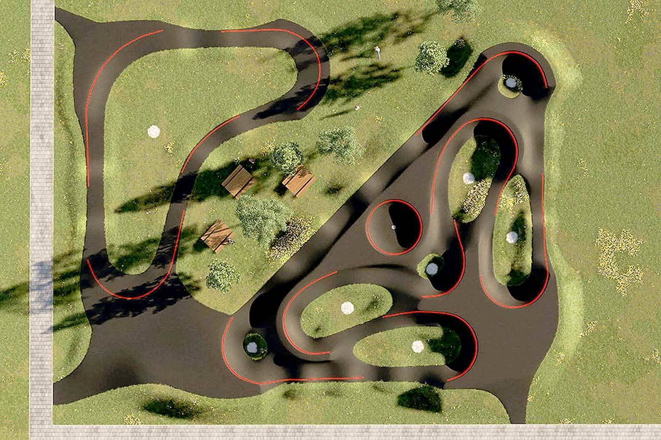 These conceptual drawings from American Ramp Company/Velosolutions show the BMX pump track planned for Erickson Playfield in Port Angeles. Organizers hope to open the track in October.
