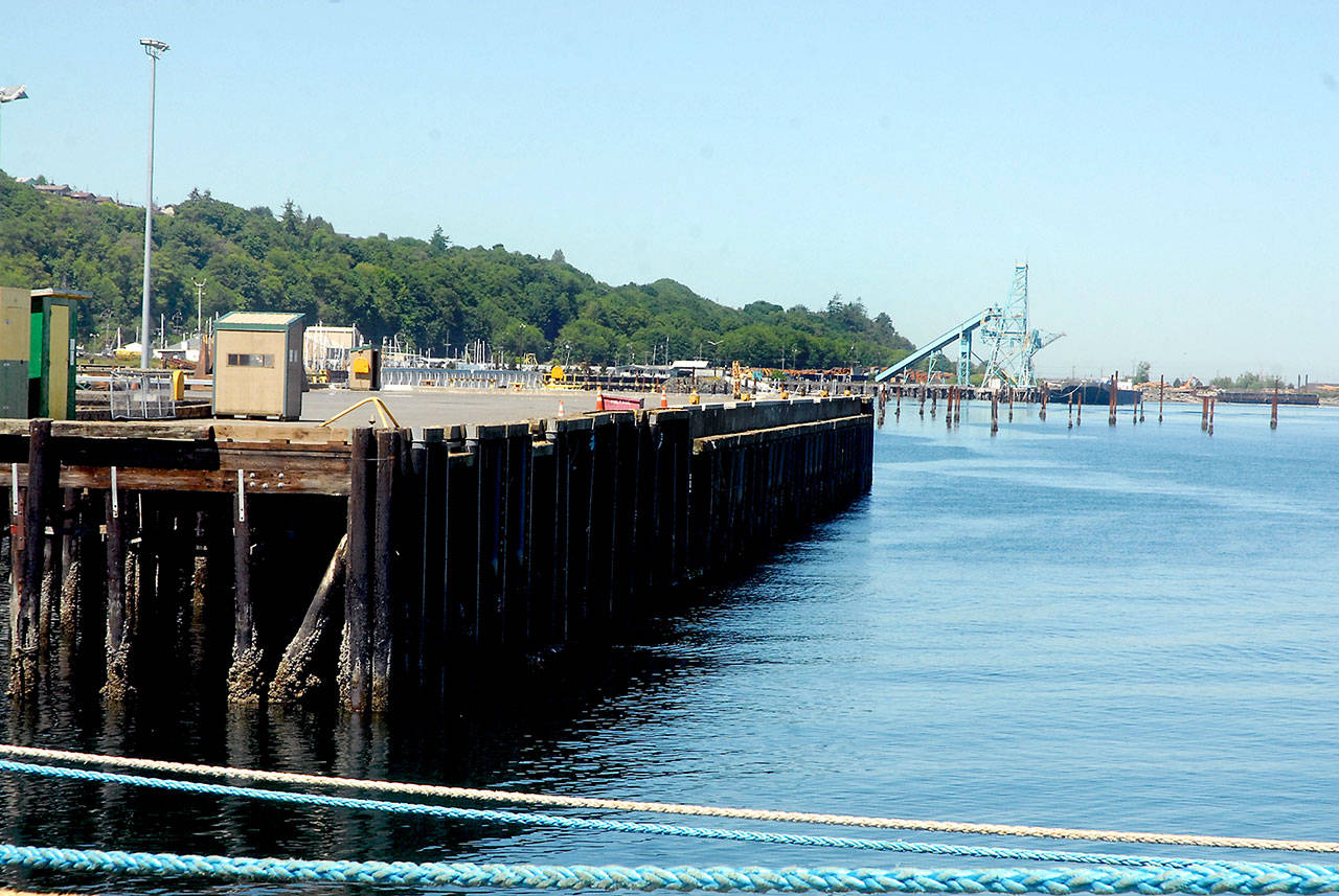 The Port of Port Angeles Terminal 3 pier is more hospitable for large ships at the conclusion of a dredging project to allow more room underwater. (Keith Thorpe/Peninsula Daily News)