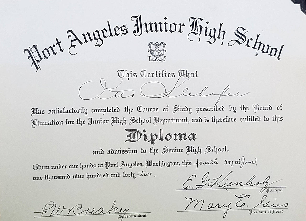 Otto Slehofer’s junior high school diploma. (Photo courtesy of Otto Slehofer)