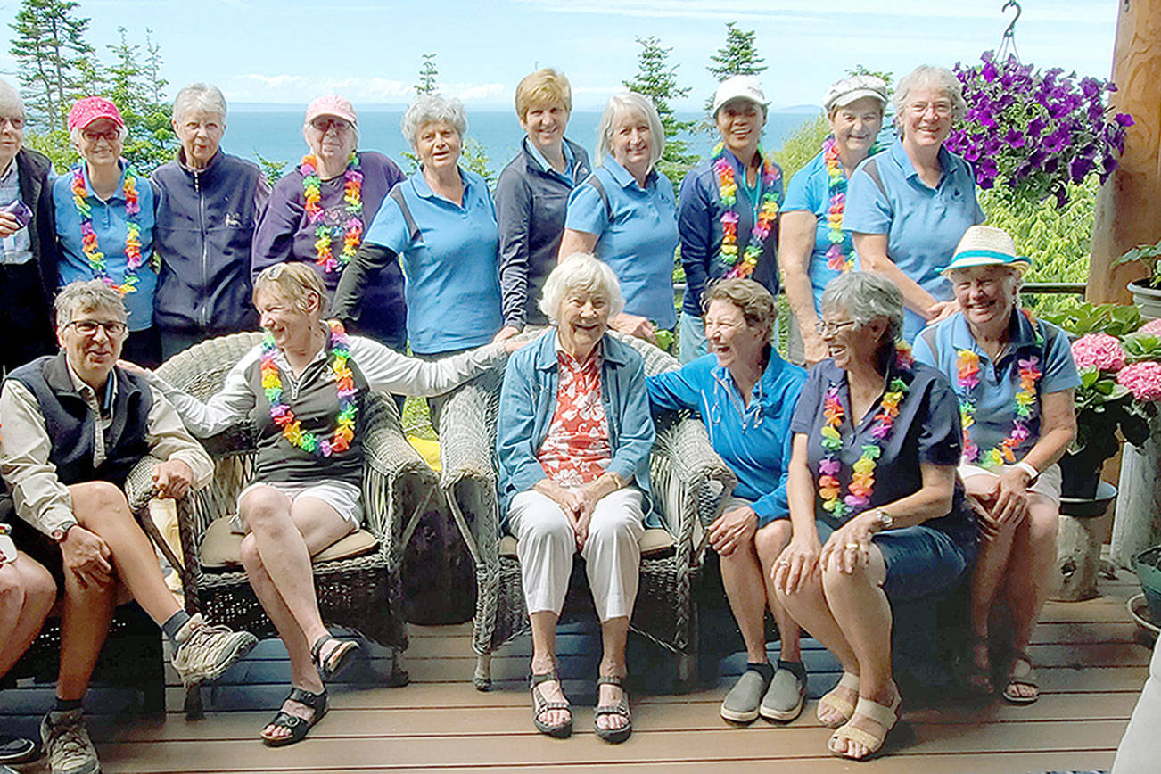 Photo courtesy of Discovery Bay Women's Golf Club
Discovery Bay Women's Golf Club members celebrated Pat Burns' 102nd birthday after play June 9. Club members are, front row from left, Judith Murdock, Cindy Breed, Wanda Synnestvedt, Pat Burns, Jerri Torson, Diane Solie, Lynn Pierle; back row from left, Cindy Westwood, Karen Newman, Marianne Ott, Vicki Young, Sheila Kilmer, Norma Lupkes, Terry Graham, Dee Sweeney (captain), Jane Peoples, Starla Audette, Jane Guiltinan (co-captain). Not pictured are Barb Aldrich, Katherine Buchanan and Linda Deal.