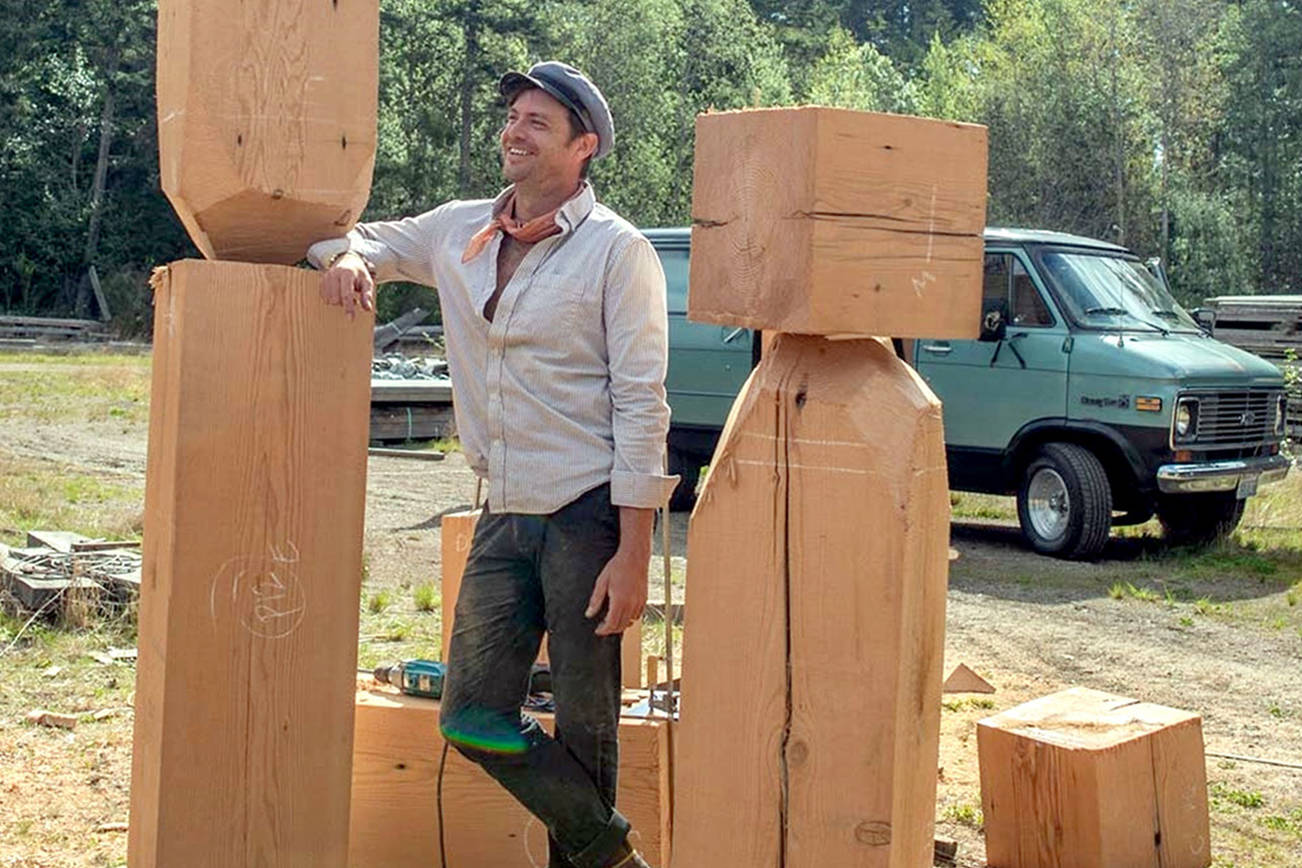 Port Townsend artist Jonah Trople sculpted the city's Creative District "art markers" from local fir. The wayfinding markers will be cause for celebration at five sites around town this Tuesday at 5:15 p.m. photo courtesy PT Main Street Program