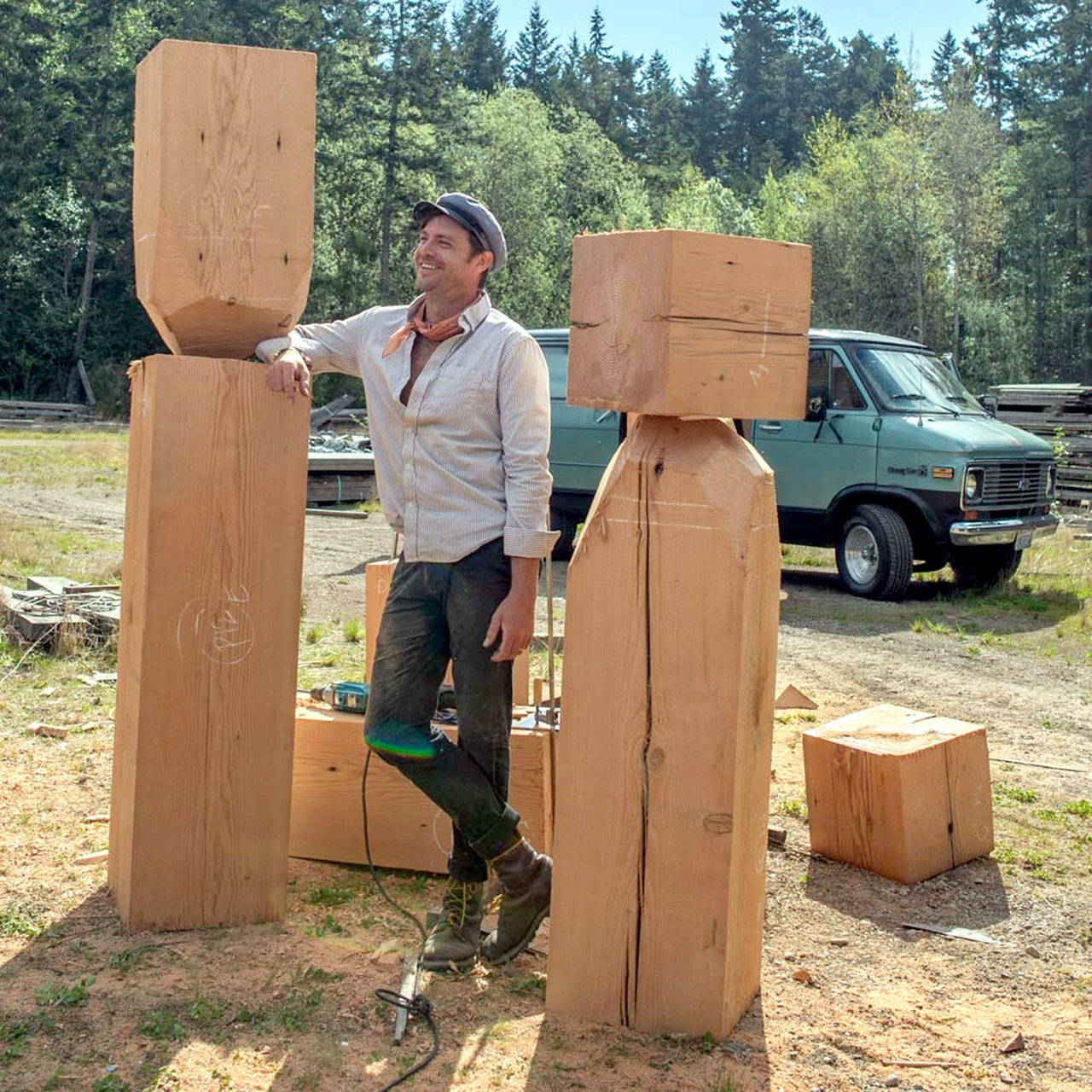Port Townsend artist Jonah Trople sculpted the citys Creative District art markers from local fir. The wayfinding markers will be cause for celebration at five sites around town this Tuesday at 5:15 p.m. (photo courtesy PT Main Street Program)