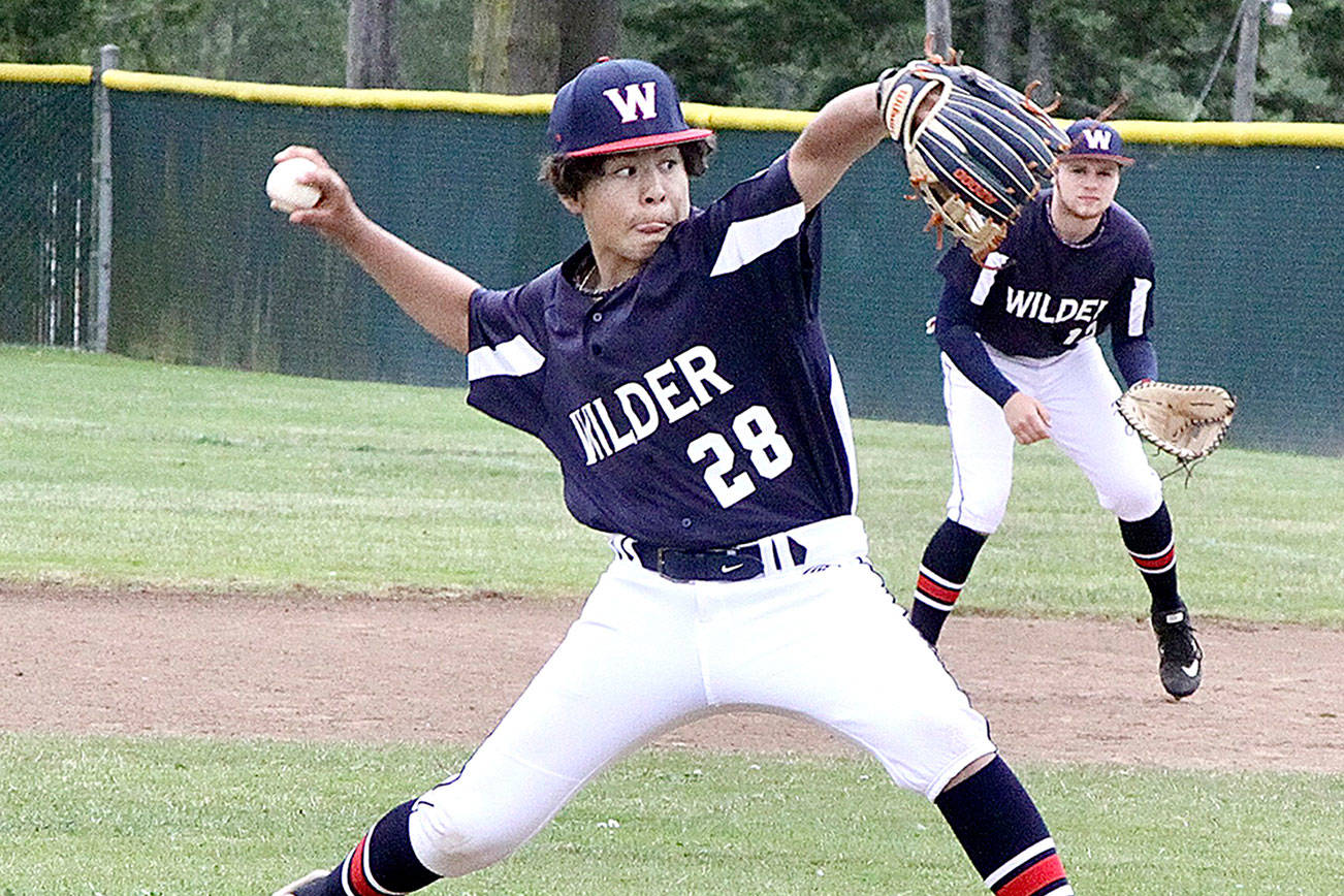 Payton Cagey pitched for Wilder Junior against Rock Creek on Sunday at Volunteer Field in Port Angeles. (Dave Logan/for Peninsula Daily News)