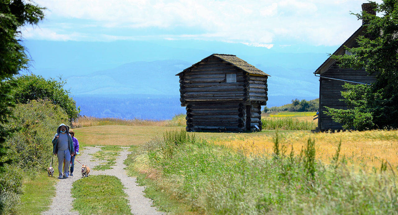 The Ebey’s Landing hike near Coupeville, one of 44 outings in “Hiking Washington’s History,” crosses Ebey’s Prairie to pass the 166-year-old blockhouse built by Jacob Ebey. (Diane Urbani de la Paz/Peninsula Daily News)