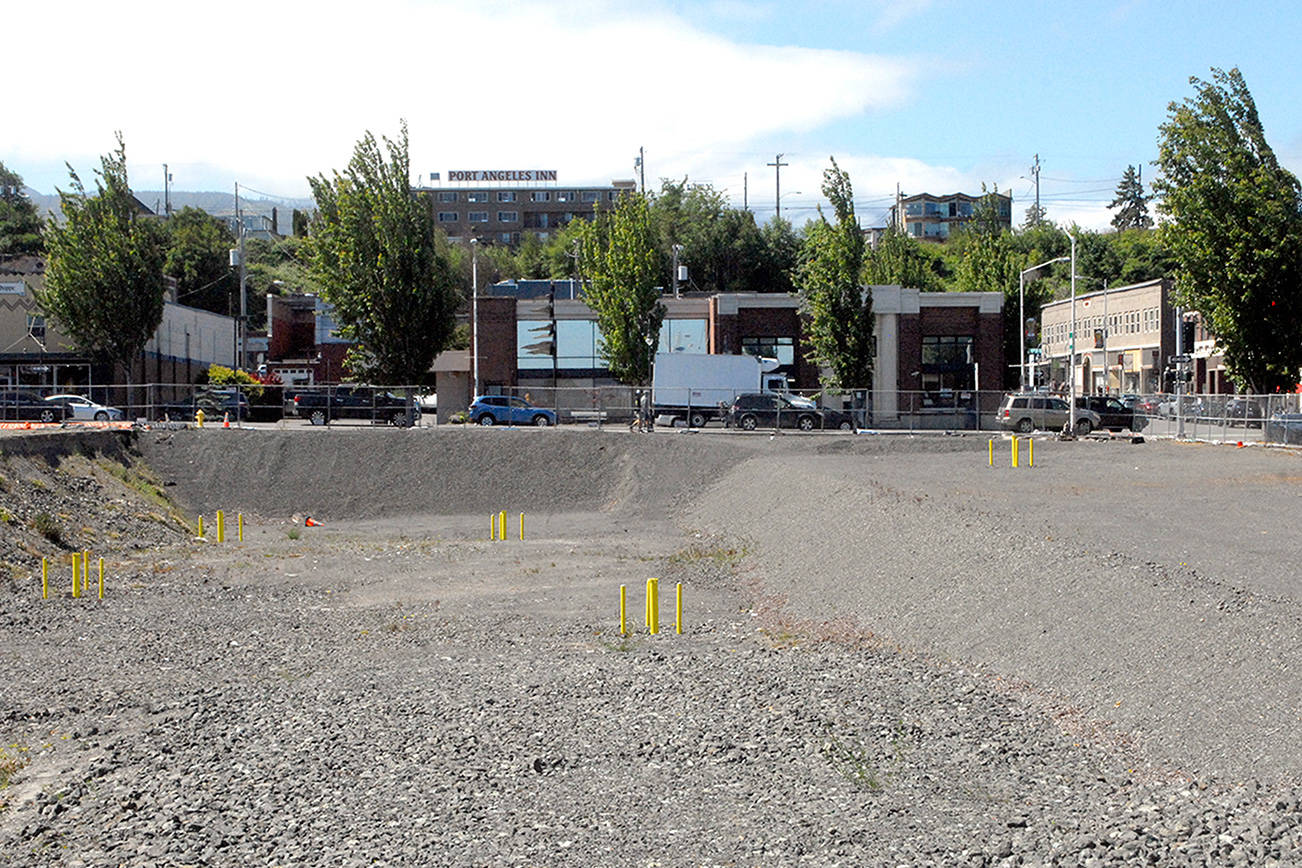 Keith Thorpe/Peninsula Daily News
The site of a proposed 106-room hotel being planned by the Lower Elwha Klallam Tribe near the downtown Port Angeles waterfront sits idle on Friday as the tribe works with the city on infrastructure and environmental issues.