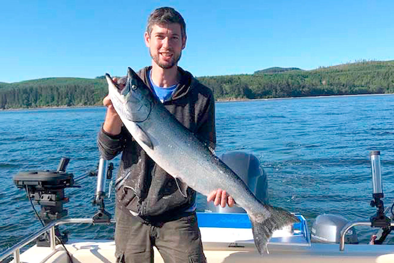 Mike Hofstetter caught this chinook while fishing in 90 feet of water off Waadah Island near Neah Bay. He used a moonjelly flasher and a cookies and cream Coyote spoon while trolling at 2.1 miles per hour with Scotty Downriggers.