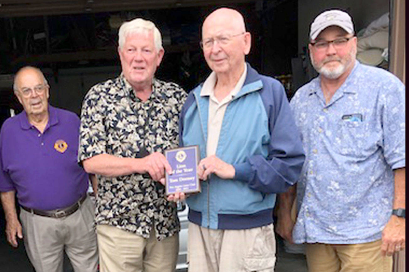 Tom Deeney is the recipient of the 2021 Lion of the Year award from the Port Angeles Lions Club. 

He was selected for his 34-year commitment to building ramps for the homes of handicapped members of the local community. 

Pictured, from left to right, are Scooter Chapman, Gary Reidel, Tom Deeney and Dave Wagoner.