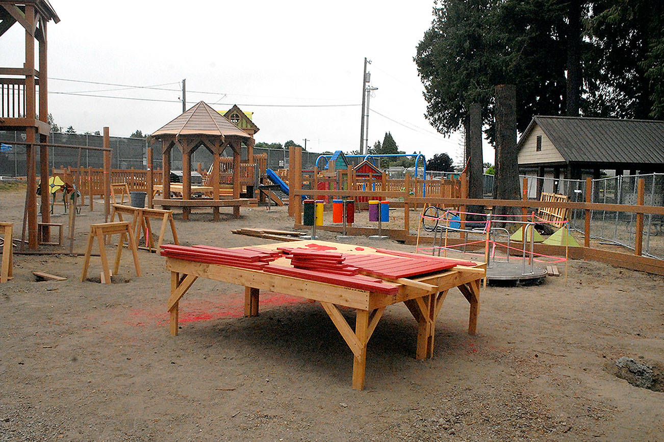 Portions of the Generation II Dream Playground at Erickson Playfield in Port Angeles remain unfinished on Wednesday. (Keith Thorpe/Peninsula Daily News)