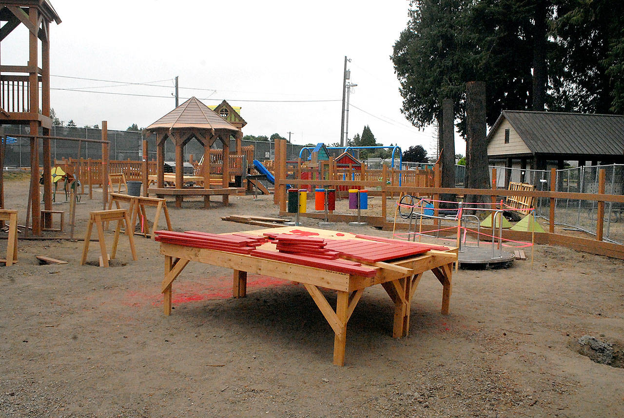 Portions of the Generation II Dream Playground at Erickson Playfield in Port Angeles remain unfinished on Wednesday. (Keith Thorpe/Peninsula Daily News)