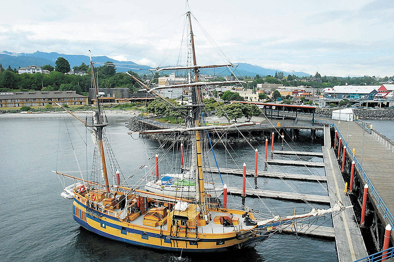 The tall ship Hawaiian Chieftain sits at a berth at Port Angeles City Pier during a 2012 visit to Port Angeles. (Keith Thorpe/Peninsula Daily News)