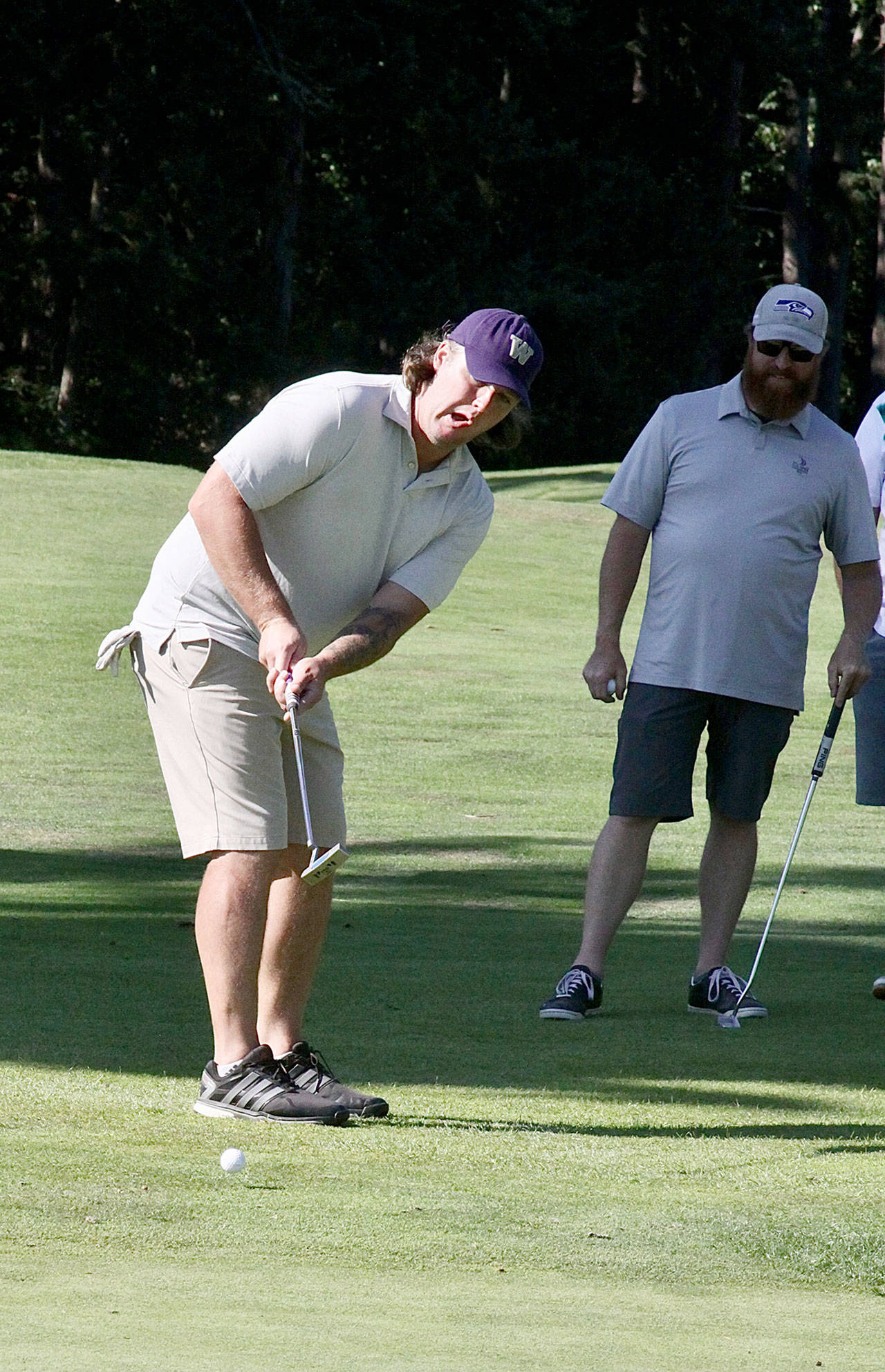 Matt Lane, a Husky baseball player from 2004-2006 and former Port Angeles Roughrider, plays in the Sonny Sixkiller Celebrity Golf Classic Friday at the Cedars at Dungeness. (Dave Logan/for Peninsula Daily News)