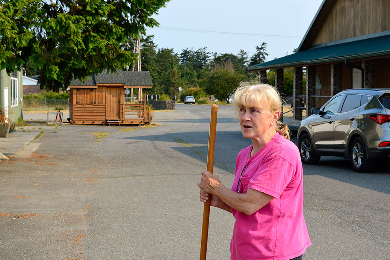 Jefferson County Fair staffer Laurie Hampton is organizing the garage sale that opens today and runs through Sunday in the fairgrounds' 4-H Cat Building. (Diane Urbani de la Paz/Peninsula Daily News)