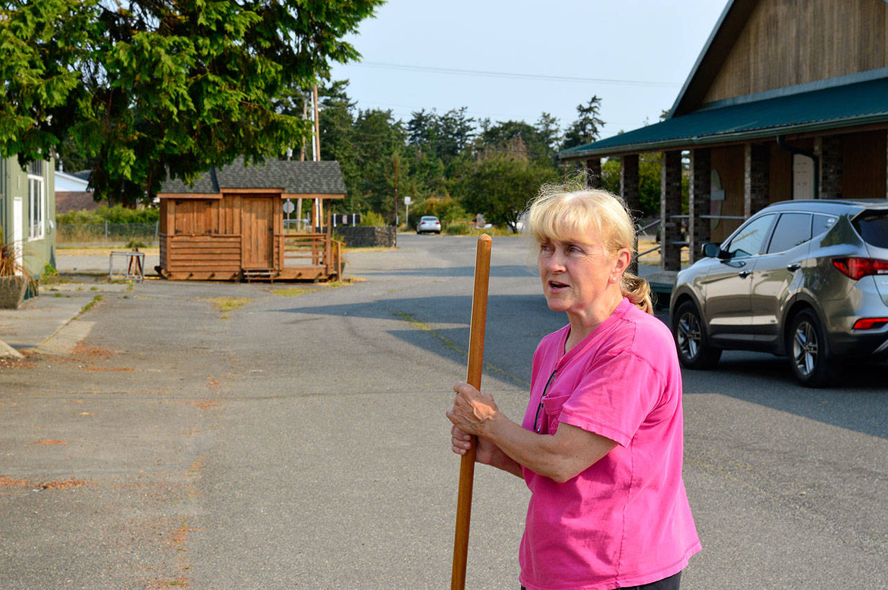 Jefferson County Fair staffer Laurie Hampton is organizing the garage sale that opens Friday and runs through Sunday in the fairgrounds’ 4-H Cat Building. (Diane Urbani de la Paz/Peninsula Daily News)