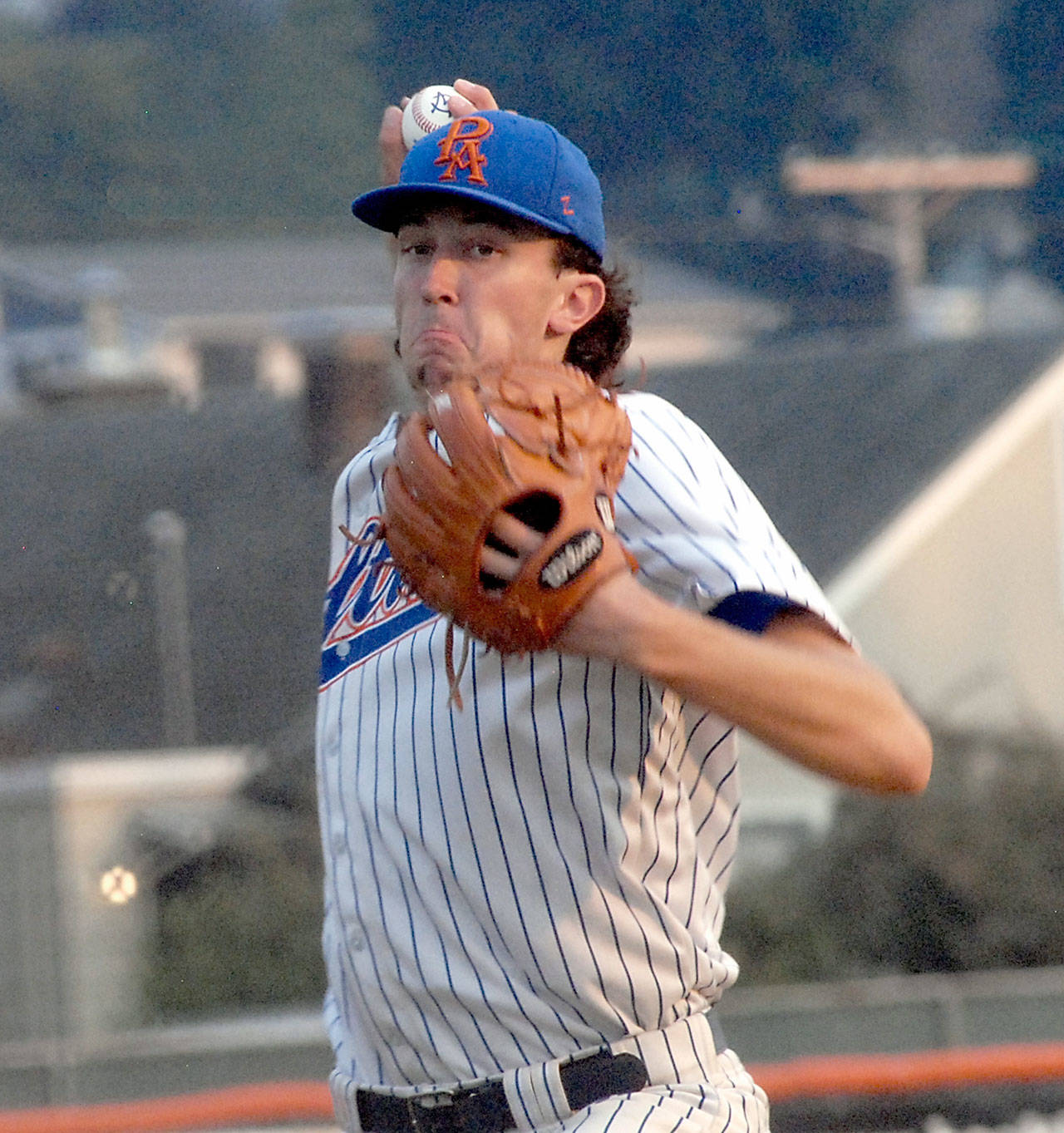 Lefties pitcher Steven Brooks throws in the first inning on Thursday against Portland at Port Angeles Civic Field. (Keith Thorpe/Peninsula Daily News)